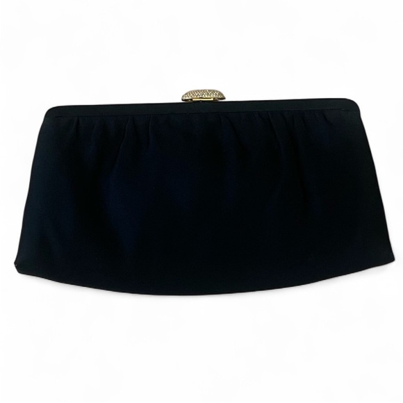 VINTAGE BLACK 100% SILK MORRIS MOSKOWITZ MM HANDBAG WITH CRYSTAL CLASP - Picture 1 of 12